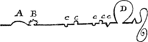 A B CC CCC D squiggly line marked A, B, CC CCC, D