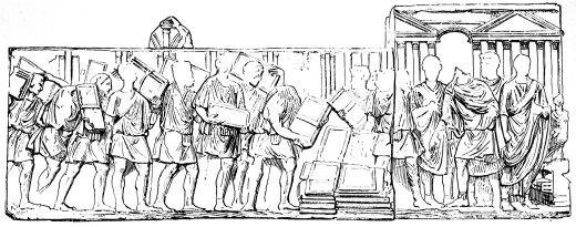 Les registres du fisc br�l�s sur le Forum (bas-relief de
la Tribune aux Harangues).