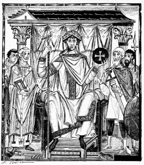 L'empereur Otton III, d'apr�s une miniature de
l'�vang�liaire de Bamberg.