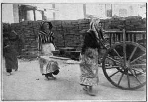 Photograph from Henry Ruschin
WOMEN CARRYING BRICKS AT BUDAPEST
A pathetic aspect of the policy "Business as Usual" inaugurated at the outbreak of
the European War. Central European women worked hard before the war, however.