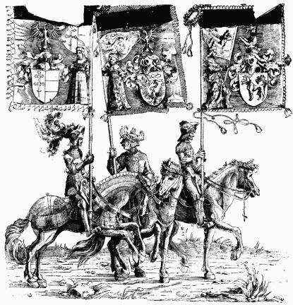 FIG. 47.&mdash;Three Horsemen. From “The Triumph of
Maximilian.”