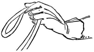Fig. 26.&mdash;Snaffle-reins; both in the left
hand.