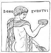 Fig. 299.&mdash;Relief of Bonus Eventus. (British Museum.)