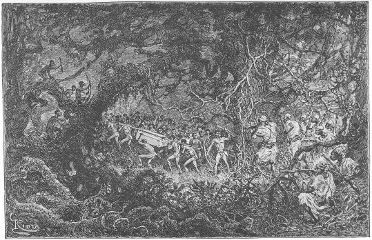 THE SCOUTS DISCOVER THE PYGMIES CARRYING AWAY THE CASE OF AMMUNITION. THE SCOUTS DISCOVER THE PYGMIES CARRYING AWAY THE CASE OF AMMUNITION.