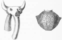 No. 208. Fragment of a large Cup-handle in black
Terra-cotta; head that of an Ox (6 M.).