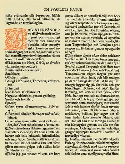 PAGE FROM AUGUST STRINDBERG'S “ANTIBARBARUS.” WITH
INITIAL LETTER BY ARTUR SJÖGREN. PRINTED BY BRÖDERNA LAGERSTRÖM