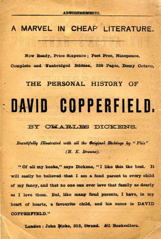 Advertisement Advertisement for Dicks’ edition of “David Copperfield”