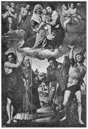 CHURCH OF S. FERMO MAGGIORE

THE MADONNA AND CHILD AND ST ANNE IN GLORY, WITH OTHER SAINTS BELOW

(G. FRANCESCO CAROTO)