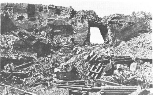 The first great breach in Fort Sumter&rsquo;s walls. Left Face interior, August 20, 1863. From an original photograph by G. S. Cook. Courtesy Mrs. T. R. Simmons, Charleston.