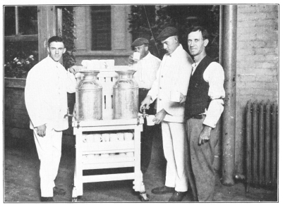 A FACTORY’S COOPERATION IN AIDING PHYSICAL FITNESS&mdash;THE
UNDERWEIGHT EMPLOYEES ARE GIVEN A MILK LUNCH