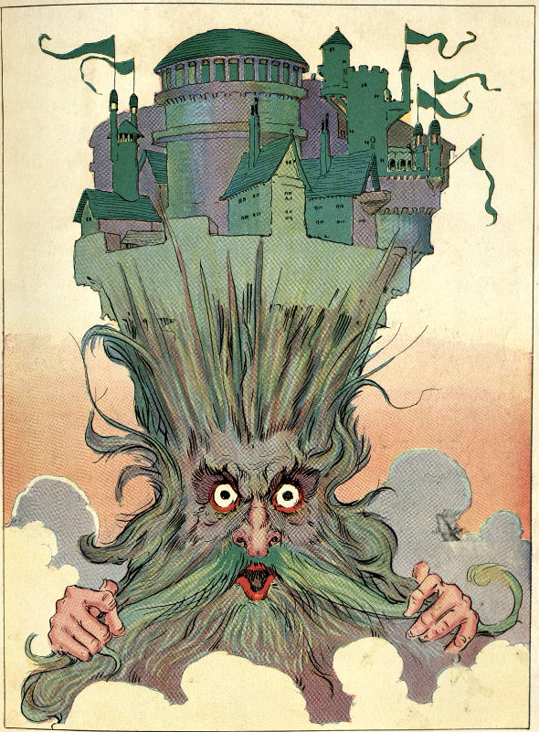 The royal palace of Oz impaled fast on the spikes of Ruggedo&rsquo;s giant head