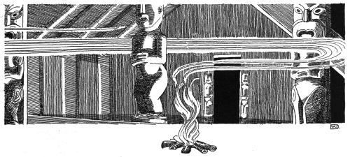 The inside of a Maori dwelling