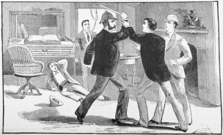 As Black raised the heavy ruler to strike at Nattie the
latter's companion ran forward and grasped his arm