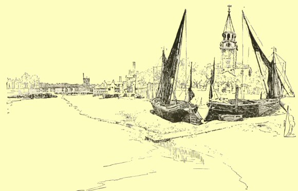 Old Battersea Church, where Blake was married, showing the
window from which Turner sketched