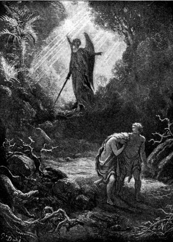 THE EXPULSION OF ADAM AND EVE
FROM THE GARDEN OF EDEN. (Dore.)