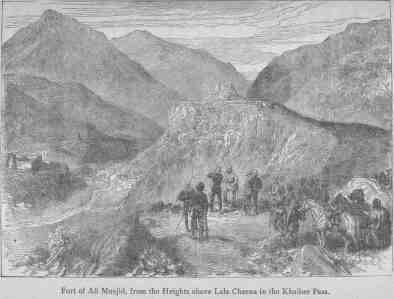 Fort of Ali Musjid, from the Heights above Lala Cheena
in the Khaiber Pass.