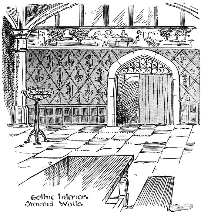 Gothic Interior. Stenciled Walls