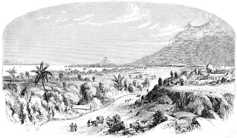 LAKE OF NICARAGUA AND VOLCANO OF MOMBACHO.—FROM THE HACIENDA SANDOVAL, NEAR GRANADA.