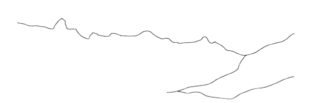 First of a 4-part sketch showing an outline of the horizon and shape of a hillside.