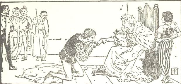 Decorative graphic of young man kissing the princess&rsquo;
hand